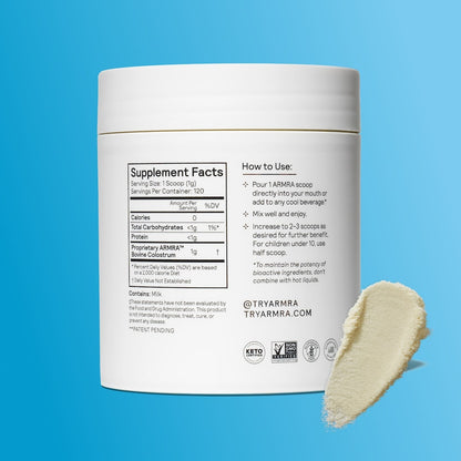 ARMRA Colostrum™ Powder | Unflavored | Gut Health & Bloating | Skin & Hair | Immunity | Keto, Gluten & Fat-Free | 120 Servings